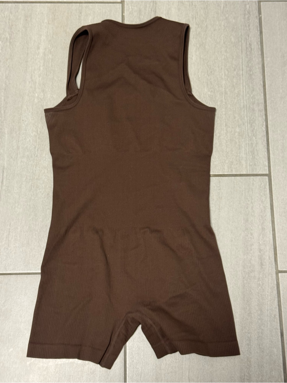Brown Ribbed One-Piece Romper - Picture 4 of 4